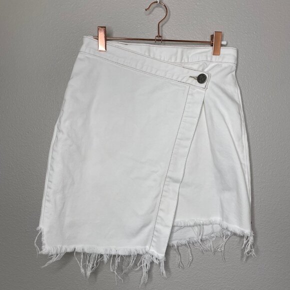One Teaspoon Wild Thing Skirt Size 25 XS White Denim Festival Wrap Mini Jean - Picture 2 of 9